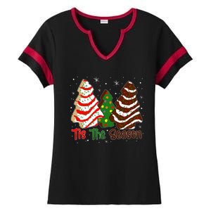 Funny Tis The Season Design Christmas Tree Cakes Debbie Ladies Halftime Notch Neck Tee