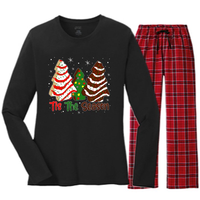 Funny Tis The Season Design Christmas Tree Cakes Debbie Women's Long Sleeve Flannel Pajama Set 