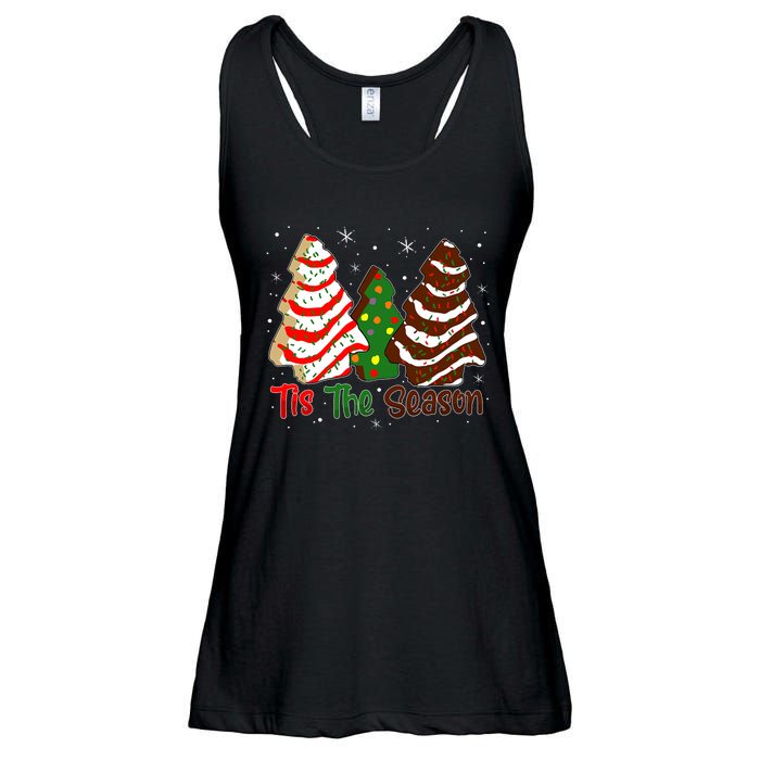 Funny Tis The Season Design Christmas Tree Cakes Debbie Ladies Essential Flowy Tank