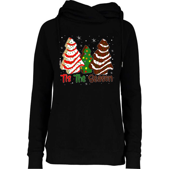 Funny Tis The Season Design Christmas Tree Cakes Debbie Womens Funnel Neck Pullover Hood