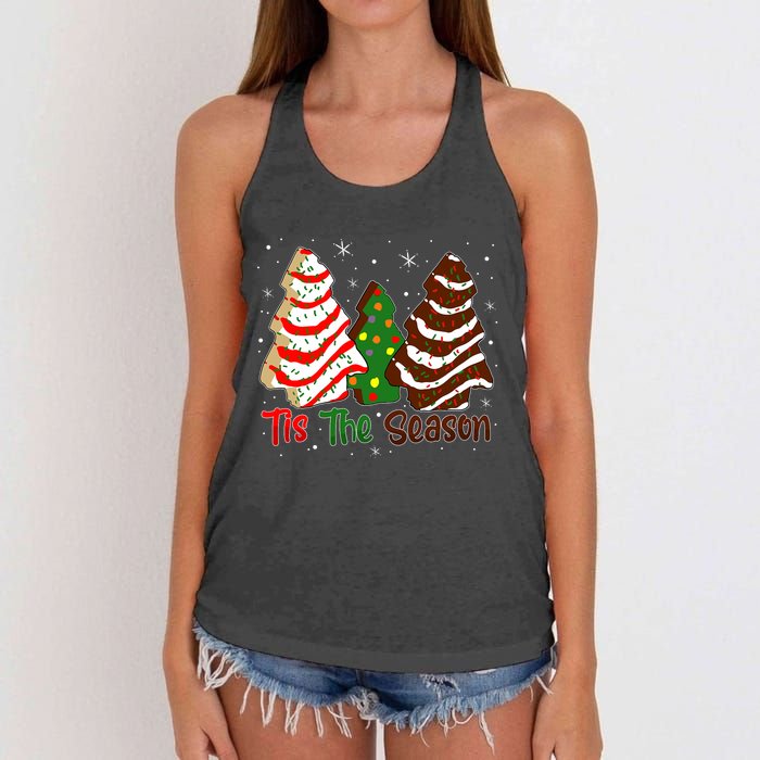 Funny Tis The Season Design Christmas Tree Cakes Debbie Women's Knotted Racerback Tank