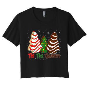 Funny Tis The Season Design Christmas Tree Cakes Debbie Women's Crop Top Tee