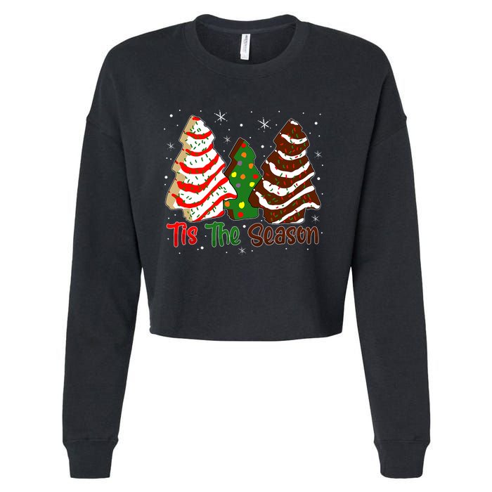 Funny Tis The Season Design Christmas Tree Cakes Debbie Cropped Pullover Crew