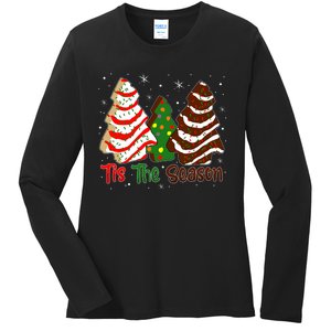 Funny Tis The Season Design Christmas Tree Cakes Debbie Ladies Long Sleeve Shirt