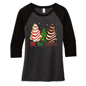 Funny Tis The Season Design Christmas Tree Cakes Debbie Women's Tri-Blend 3/4-Sleeve Raglan Shirt