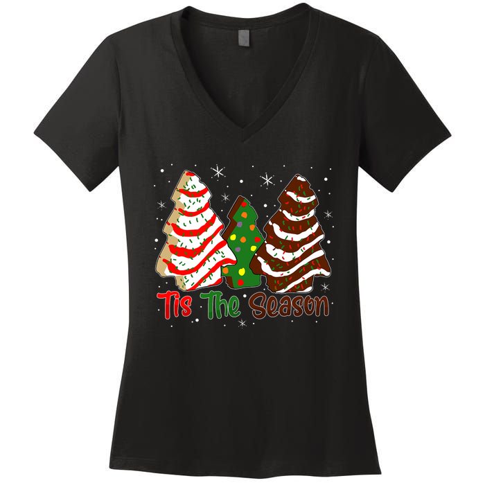 Funny Tis The Season Design Christmas Tree Cakes Debbie Women's V-Neck T-Shirt