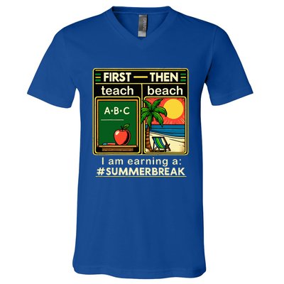 First Teach The Beach Teacher V-Neck T-Shirt