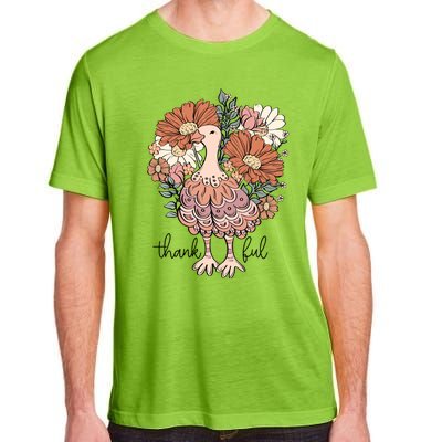 Floral Turkey Thankful Thanksgiving Flowers Gobble Gobble Gift Adult ChromaSoft Performance T-Shirt