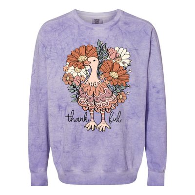 Floral Turkey Thankful Thanksgiving Flowers Gobble Gobble Gift Colorblast Crewneck Sweatshirt