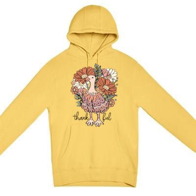 Floral Turkey Thankful Thanksgiving Flowers Gobble Gobble Gift Premium Pullover Hoodie