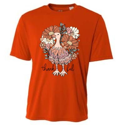 Floral Turkey Thankful Thanksgiving Flowers Gobble Gobble Gift Cooling Performance Crew T-Shirt