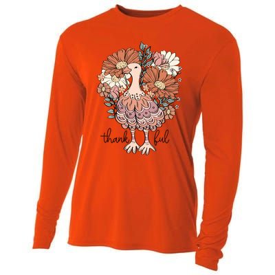 Floral Turkey Thankful Thanksgiving Flowers Gobble Gobble Gift Cooling Performance Long Sleeve Crew