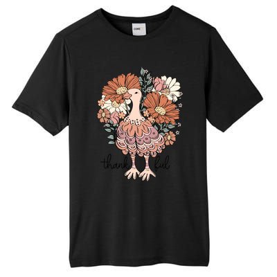 Floral Turkey Thankful Thanksgiving Flowers Gobble Gobble Gift Tall Fusion ChromaSoft Performance T-Shirt