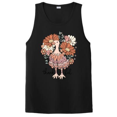 Floral Turkey Thankful Thanksgiving Flowers Gobble Gobble Gift PosiCharge Competitor Tank