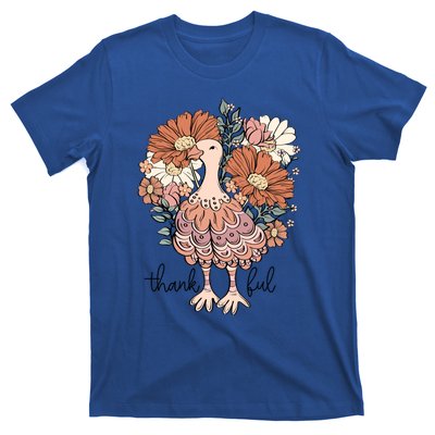 Floral Turkey Thankful Thanksgiving Flowers Gobble Gobble Gift T-Shirt