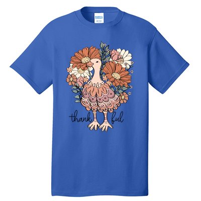 Floral Turkey Thankful Thanksgiving Flowers Gobble Gobble Gift Tall T-Shirt