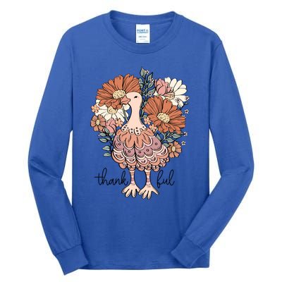 Floral Turkey Thankful Thanksgiving Flowers Gobble Gobble Gift Tall Long Sleeve T-Shirt