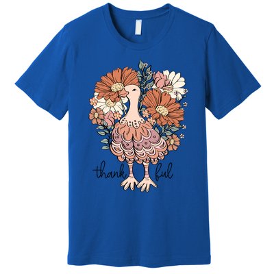 Floral Turkey Thankful Thanksgiving Flowers Gobble Gobble Gift Premium T-Shirt