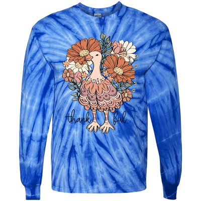 Floral Turkey Thankful Thanksgiving Flowers Gobble Gobble Gift Tie-Dye Long Sleeve Shirt