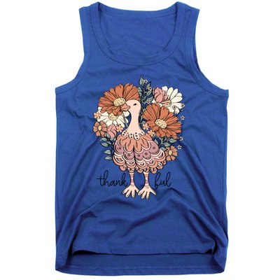 Floral Turkey Thankful Thanksgiving Flowers Gobble Gobble Gift Tank Top