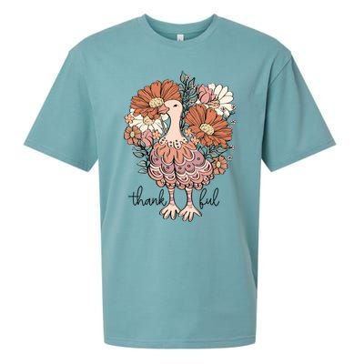 Floral Turkey Thankful Thanksgiving Flowers Gobble Gobble Gift Sueded Cloud Jersey T-Shirt