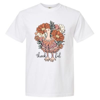 Floral Turkey Thankful Thanksgiving Flowers Gobble Gobble Gift Garment-Dyed Heavyweight T-Shirt