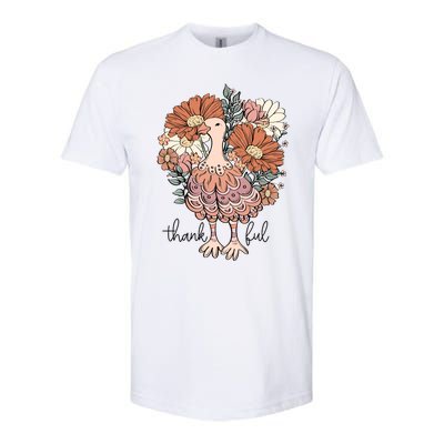 Floral Turkey Thankful Thanksgiving Flowers Gobble Gobble Gift Softstyle CVC T-Shirt