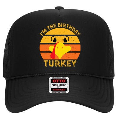 Funny Thanksgiving Turkey Face Happy Birthday Celebration High Crown Mesh Back Trucker Hat