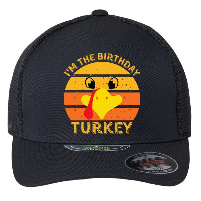 Funny Thanksgiving Turkey Face Happy Birthday Celebration Flexfit Unipanel Trucker Cap