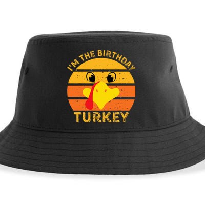 Funny Thanksgiving Turkey Face Happy Birthday Celebration Sustainable Bucket Hat