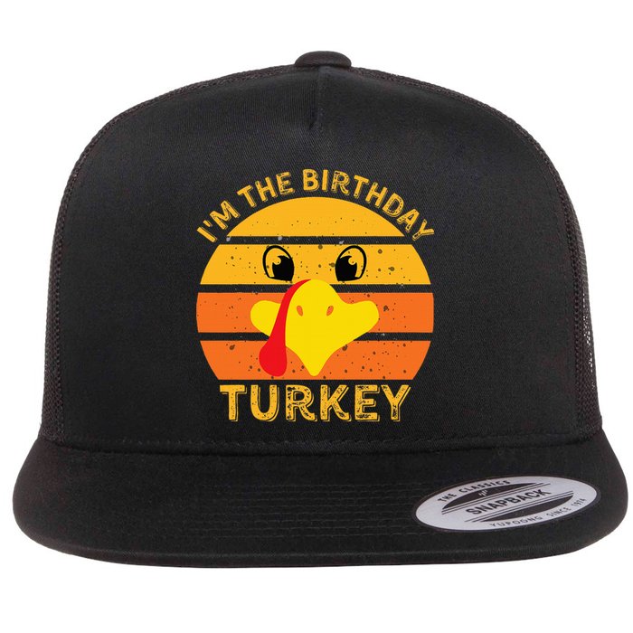 Funny Thanksgiving Turkey Face Happy Birthday Celebration Flat Bill Trucker Hat