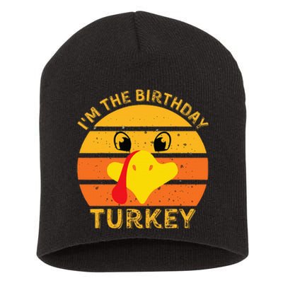 Funny Thanksgiving Turkey Face Happy Birthday Celebration Short Acrylic Beanie