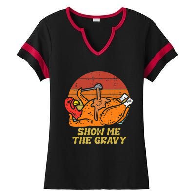 Funny Thanksgiving Turkey Roast Dinner Show Me The Gravy Gift Ladies Halftime Notch Neck Tee