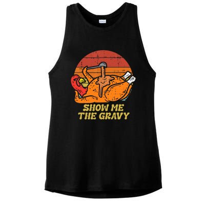 Funny Thanksgiving Turkey Roast Dinner Show Me The Gravy Gift Ladies PosiCharge Tri-Blend Wicking Tank