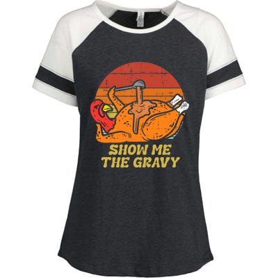 Funny Thanksgiving Turkey Roast Dinner Show Me The Gravy Gift Enza Ladies Jersey Colorblock Tee