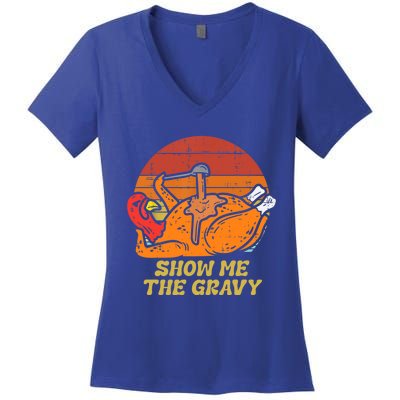 Funny Thanksgiving Turkey Roast Dinner Show Me The Gravy Gift Women's V-Neck T-Shirt