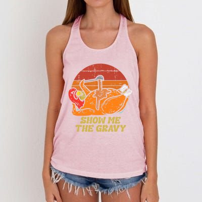 Funny Thanksgiving Turkey Roast Dinner Show Me The Gravy Gift Women's Knotted Racerback Tank