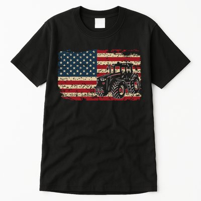 Farm Tractors USA Flag Patriotic Farming Gift Tall T-Shirt