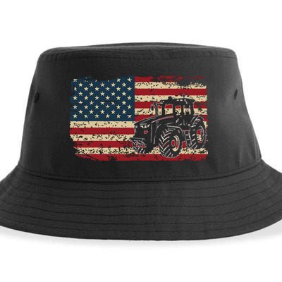 Farm Tractors USA Flag Patriotic Farming Gift Sustainable Bucket Hat