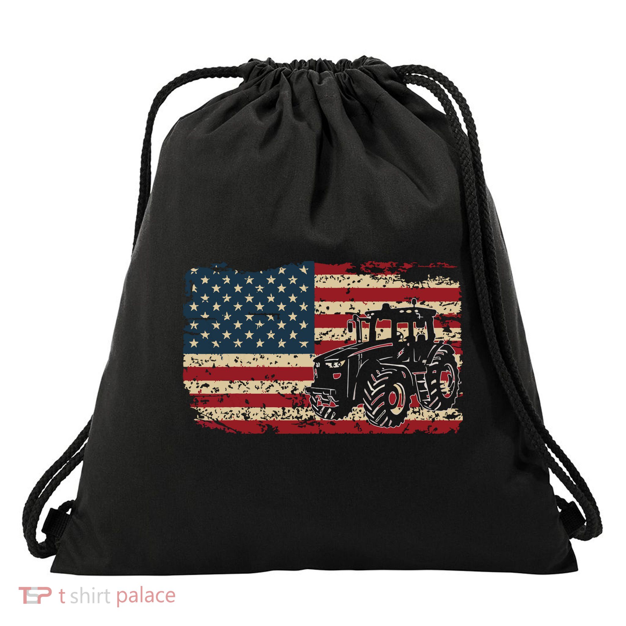 Farm Tractors USA Flag Patriotic Farming Gift Drawstring Bag