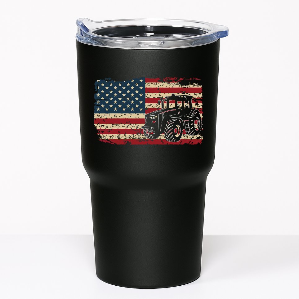 Farm Tractors USA Flag Patriotic Farming Gift Tumbler