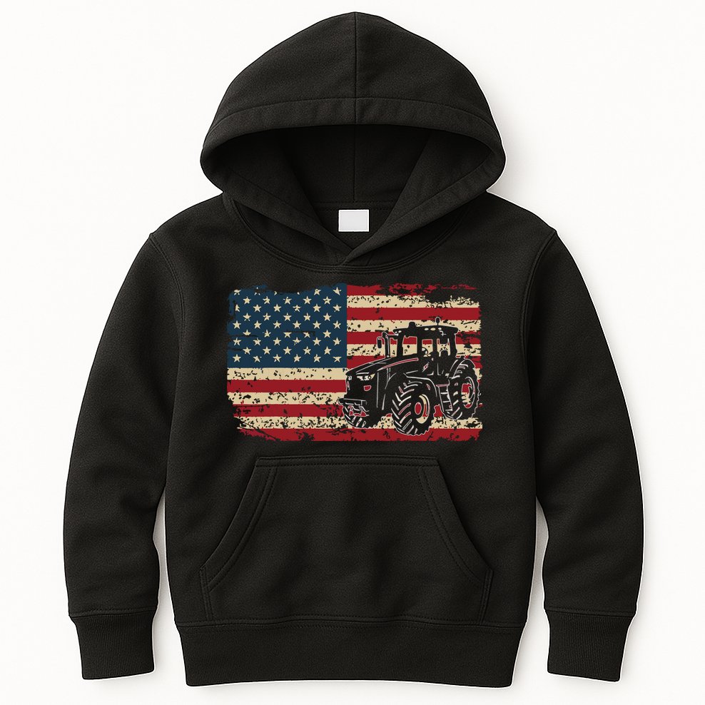 Farm Tractors USA Flag Patriotic Farming Gift Kids Hoodie