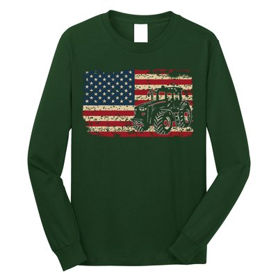 Farm Tractors USA Flag Patriotic Farming Gift Long Sleeve Shirt