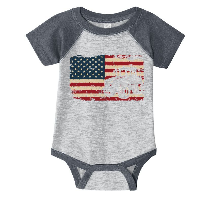 Farm Tractors USA Flag Patriotic Farming Gift Infant Baby Jersey Bodysuit