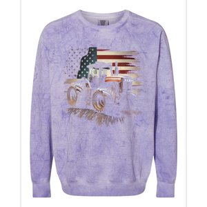 Farmer Tractors Usa Flag Patriotic Farming Gift Colorblast Crewneck Sweatshirt