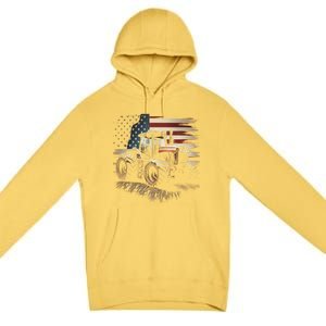 Farmer Tractors Usa Flag Patriotic Farming Gift Premium Pullover Hoodie