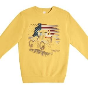 Farmer Tractors Usa Flag Patriotic Farming Gift Premium Crewneck Sweatshirt