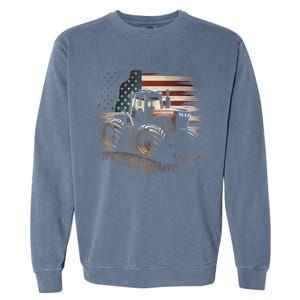 Farmer Tractors Usa Flag Patriotic Farming Gift Garment-Dyed Sweatshirt