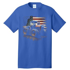 Farmer Tractors Usa Flag Patriotic Farming Gift Tall T-Shirt