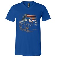 Farmer Tractors Usa Flag Patriotic Farming Gift V-Neck T-Shirt